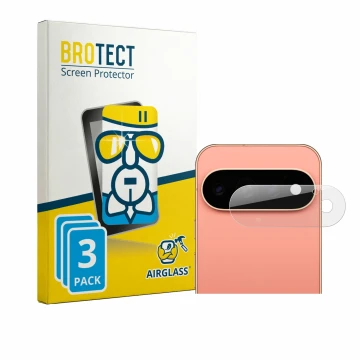 Face avant d’un emballage produit avec le logo de la marque BROTECT. À côté, l’appareil Google Pixel 11 Pro (Caméra UNIQUEMENT