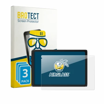 Face avant d’un emballage produit avec le logo de la marque BROTECT. À côté, l’appareil Laptok Tablet 10.1