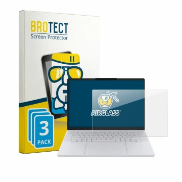 Face avant d’un emballage produit avec le logo de la marque BROTECT. À côté, l’appareil Lenovo Googlebook 15 est représenté av