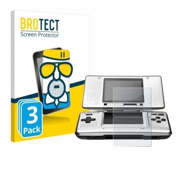 Face avant d’un emballage produit avec le logo de la marque BROTECT. À côté, l’appareil Nintendo DS est représenté avec la pro