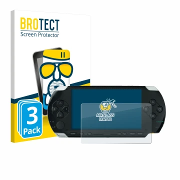 Face avant d’un emballage produit avec le logo de la marque BROTECT. À côté, l’appareil Sony PSP 1000 est représenté avec la p