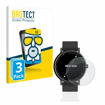 Face avant d’un emballage produit avec le logo de la marque BROTECT. À côté, l’appareil Montres (Circulaire, ø: 40 mm) est rep