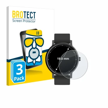 Face avant d’un emballage produit avec le logo de la marque BROTECT. À côté, l’appareil Montres (Circulaire, ø: 19 mm) est rep