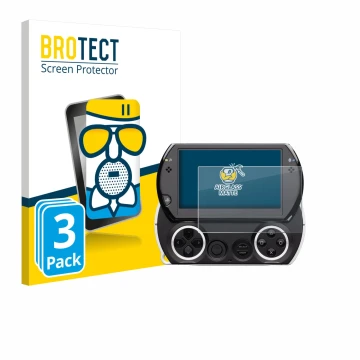 Face avant d’un emballage produit avec le logo de la marque BROTECT. À côté, l’appareil Sony PSP Go est représenté avec la pro