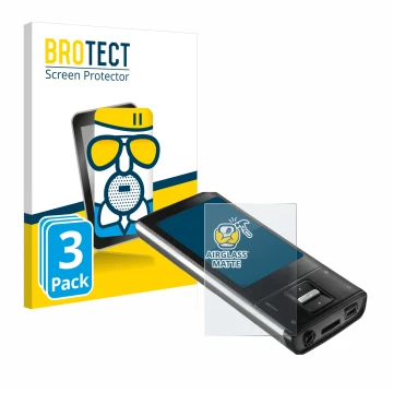 Face avant d’un emballage produit avec le logo de la marque BROTECT. À côté, l’appareil Intenso Video Shooter 2,4