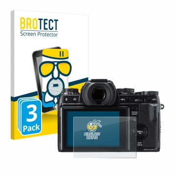 Face avant d’un emballage produit avec le logo de la marque BROTECT. À côté, l’appareil Fujifilm X-T1 est représenté avec la p