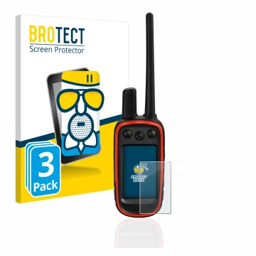 Face avant d’un emballage produit avec le logo de la marque BROTECT. À côté, l’appareil Garmin Alpha 100 est représenté avec l