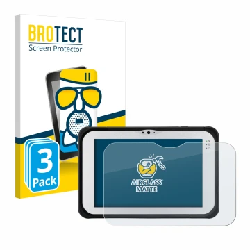 Face avant d’un emballage produit avec le logo de la marque BROTECT. À côté, l’appareil Panasonic Toughpad FZ-M1 est représent