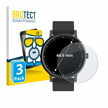 Face avant d’un emballage produit avec le logo de la marque BROTECT. À côté, l’appareil Montres (Circulaire, ø: 44 mm) est rep