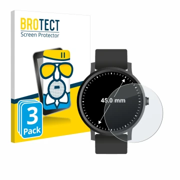 Face avant d’un emballage produit avec le logo de la marque BROTECT. À côté, l’appareil Montres (Circulaire, ø: 45 mm) est rep