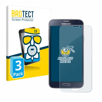 Face avant d’un emballage produit avec le logo de la marque BROTECT. À côté, l’appareil Samsung Galaxy S5 Neo est représenté a