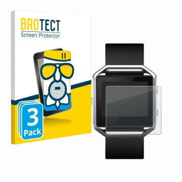 Face avant d’un emballage produit avec le logo de la marque BROTECT. À côté, l’appareil Fitbit Blaze est représenté avec la pr