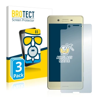 Face avant d’un emballage produit avec le logo de la marque BROTECT. À côté, l’appareil Sony Xperia X est représenté avec la p