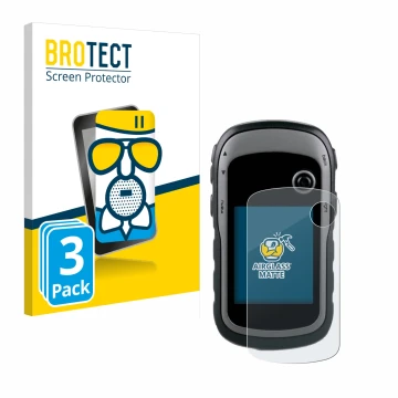 Face avant d’un emballage produit avec le logo de la marque BROTECT. À côté, l’appareil Garmin eTrex 30x est représenté avec l