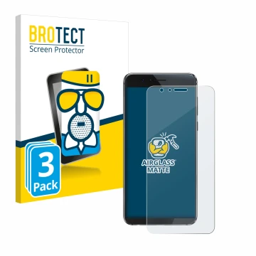 Face avant d’un emballage produit avec le logo de la marque BROTECT. À côté, l’appareil Honor 8 est représenté avec la protect