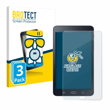 Face avant d’un emballage produit avec le logo de la marque BROTECT. À côté, l’appareil Samsung Galaxy Tab A6 7.0 est représen