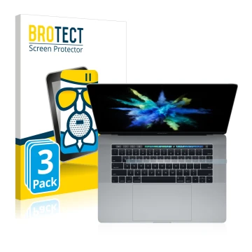 Face avant d’un emballage produit avec le logo de la marque BROTECT. À côté, l’appareil Apple MacBook Pro 15