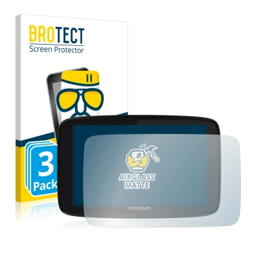 Face avant d’un emballage produit avec le logo de la marque BROTECT. À côté, l’appareil TomTom GO 520 est représenté avec la p