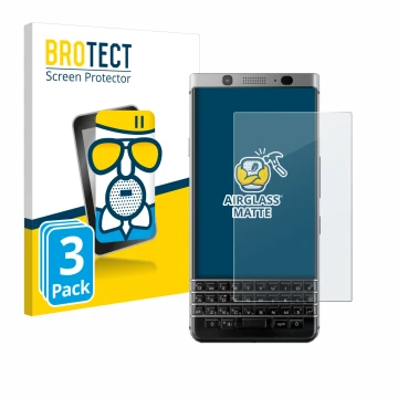 Face avant d’un emballage produit avec le logo de la marque BROTECT. À côté, l’appareil BlackBerry Keyone est représenté avec 