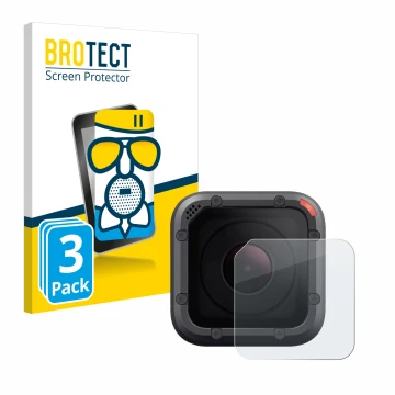 Face avant d’un emballage produit avec le logo de la marque BROTECT. À côté, l’appareil GoPro Hero 5 Session Lentille (Caisse)