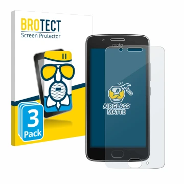 Face avant d’un emballage produit avec le logo de la marque BROTECT. À côté, l’appareil Motorola Moto G5 est représenté avec l