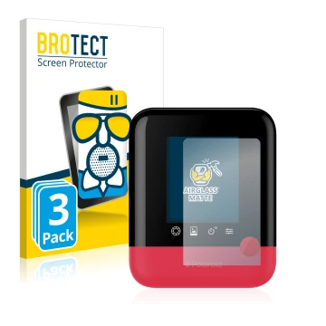 Face avant d’un emballage produit avec le logo de la marque BROTECT. À côté, l’appareil Polaroid Pop est représenté avec la pr