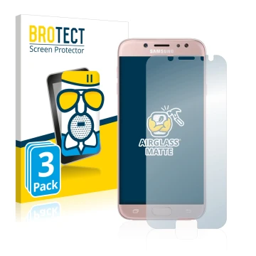 Face avant d’un emballage produit avec le logo de la marque BROTECT. À côté, l’appareil Samsung Galaxy J7 2017 est représenté 