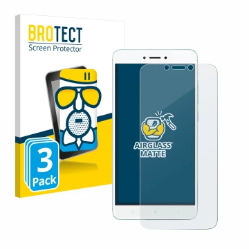 Face avant d’un emballage produit avec le logo de la marque BROTECT. À côté, l’appareil Xiaomi Redmi 4X est représenté avec la