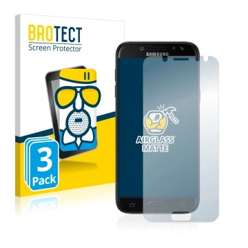 Face avant d’un emballage produit avec le logo de la marque BROTECT. À côté, l’appareil Samsung Galaxy J5 2017 est représenté 