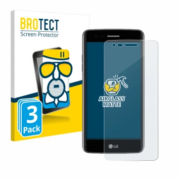 Face avant d’un emballage produit avec le logo de la marque BROTECT. À côté, l’appareil LG K8 2017 est représenté avec la prot