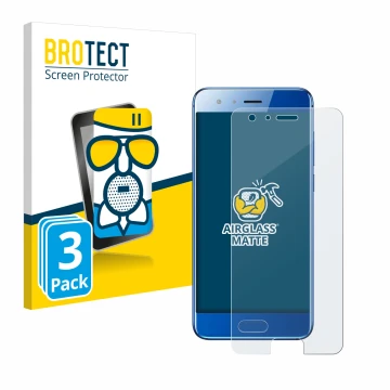 Face avant d’un emballage produit avec le logo de la marque BROTECT. À côté, l’appareil Honor 9 est représenté avec la protect