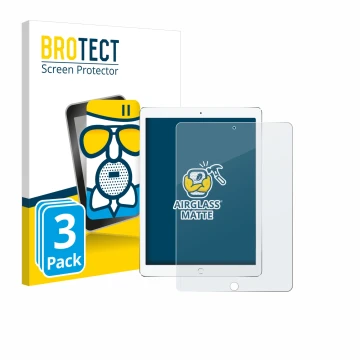 Face avant d’un emballage produit avec le logo de la marque BROTECT. À côté, l’appareil Apple iPad Pro 10.5