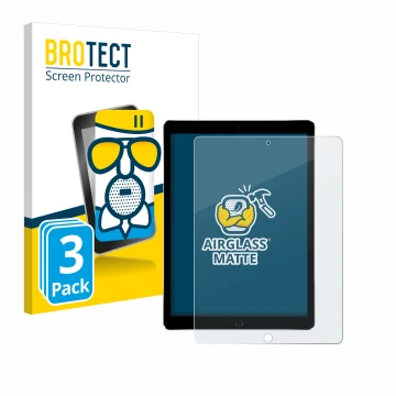 Face avant d’un emballage produit avec le logo de la marque BROTECT. À côté, l’appareil Apple iPad Pro 12.9