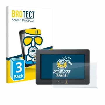 Face avant d’un emballage produit avec le logo de la marque BROTECT. À côté, l’appareil Blackmagic Design Video Assist (5.0) e