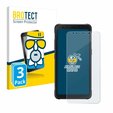 Face avant d’un emballage produit avec le logo de la marque BROTECT. À côté, l’appareil Samsung Galaxy S8 Active est représent