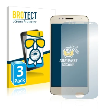 Face avant d’un emballage produit avec le logo de la marque BROTECT. À côté, l’appareil Motorola Moto G5S est représenté avec 