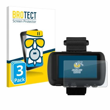 Face avant d’un emballage produit avec le logo de la marque BROTECT. À côté, l’appareil Garmin Foretrex 601 est représenté ave