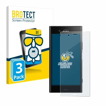 Face avant d’un emballage produit avec le logo de la marque BROTECT. À côté, l’appareil Sony Xperia XZ1 est représenté avec la