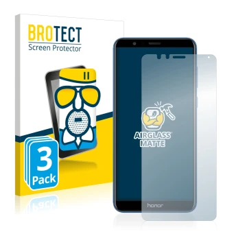 Face avant d’un emballage produit avec le logo de la marque BROTECT. À côté, l’appareil Honor 7X est représenté avec la protec