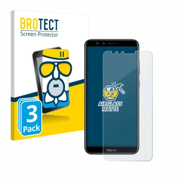 Face avant d’un emballage produit avec le logo de la marque BROTECT. À côté, l’appareil Honor 9 Lite est représenté avec la pr