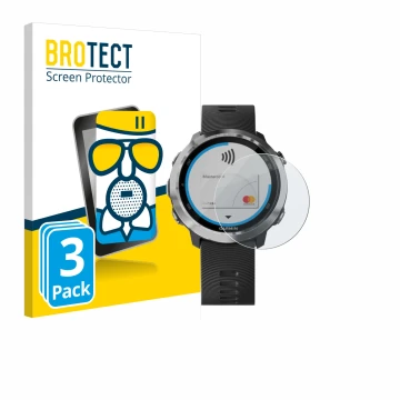 Face avant d’un emballage produit avec le logo de la marque BROTECT. À côté, l’appareil Garmin Forerunner 645 est représenté a