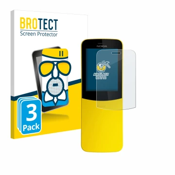 Face avant d’un emballage produit avec le logo de la marque BROTECT. À côté, l’appareil Nokia 8110 est représenté avec la prot