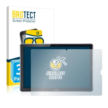 Face avant d’un emballage produit avec le logo de la marque BROTECT. À côté, l’appareil Huawei MediaPad M5 10.8 est représenté