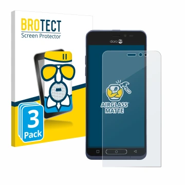 Face avant d’un emballage produit avec le logo de la marque BROTECT. À côté, l’appareil Doro 8035 est représenté avec la prote