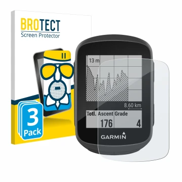 Face avant d’un emballage produit avec le logo de la marque BROTECT. À côté, l’appareil Garmin Edge 130 est représenté avec la