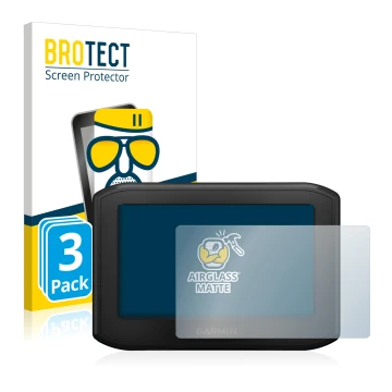 Face avant d’un emballage produit avec le logo de la marque BROTECT. À côté, l’appareil Garmin zumo 396 LMT-S est représenté a