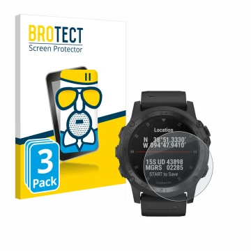 Face avant d’un emballage produit avec le logo de la marque BROTECT. À côté, l’appareil Garmin Tactix Charlie est représenté a