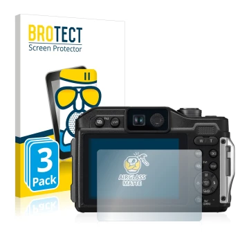 Face avant d’un emballage produit avec le logo de la marque BROTECT. À côté, l’appareil Panasonic Lumix DC-FT7 est représenté 