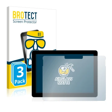 Face avant d’un emballage produit avec le logo de la marque BROTECT. À côté, l’appareil Microsoft Surface Go (1ère Gen.) est r