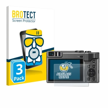 Face avant d’un emballage produit avec le logo de la marque BROTECT. À côté, l’appareil Panasonic Lumix DC-TZ90 est représenté